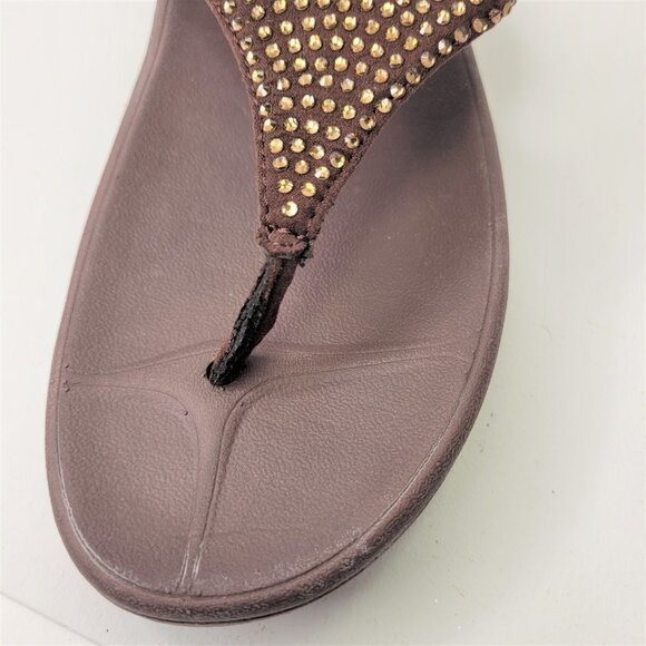 BROWN Size 8 Gold Crystal Women Sandals Wedge Heel Arch Support Comfy Flip Flops - Picture 14 of 15